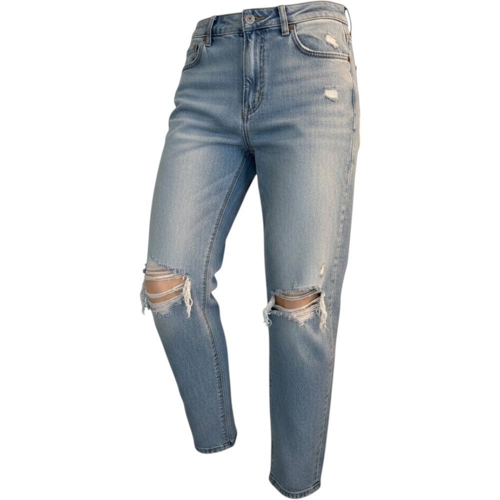 American Eagle Jeans Womens 10 Light Curvy Mom Jean Strigid Distressed High Rise